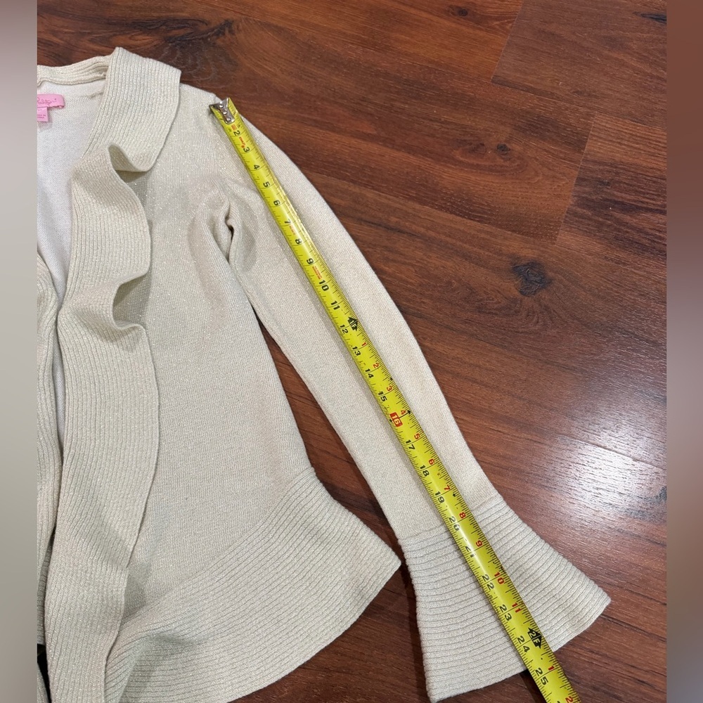 Lilly Pulitzer women's metallic open front cardigan Cashmere blend Sz XS beige - Picture 4 of 8